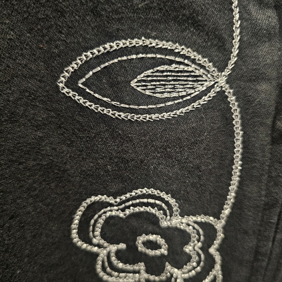 Denim & Co. Black Floral Embroidered Zip Jacket Size Large Metallic Thread - Picture 3 of 8